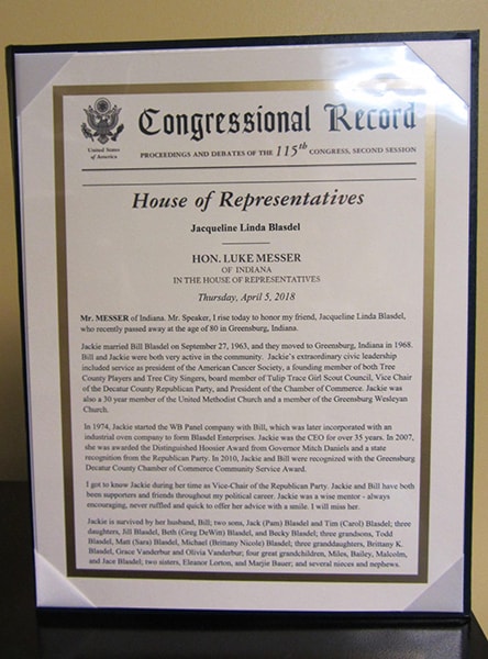 Jackie Blasdel entered into the House of Representatives Congressional Record
